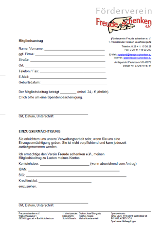 Mitgliedsantrag Freude schenken e.V.